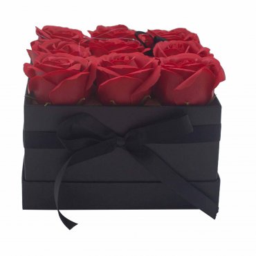 Caja de Regalo - Flor de Jabón  9 Rosas rojo - cuadrado